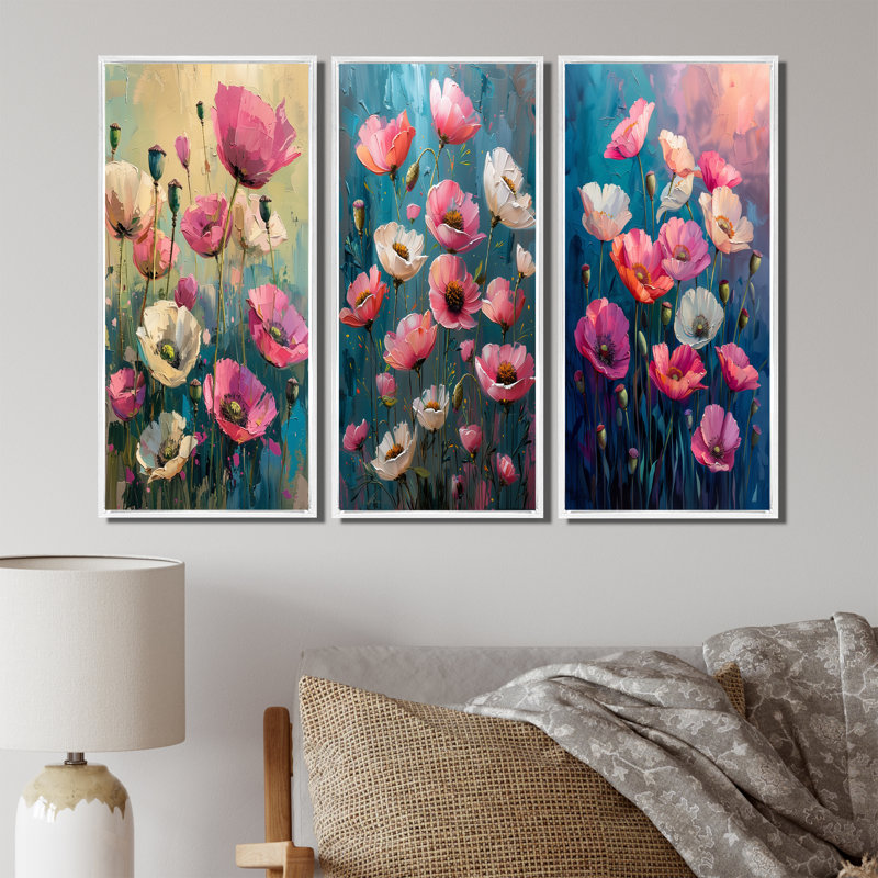 «Pink Vibrant Symphony Poppies I» - Collection de reproductions sur toile Poppies Large, H 28 po x l 36 po, Blanc