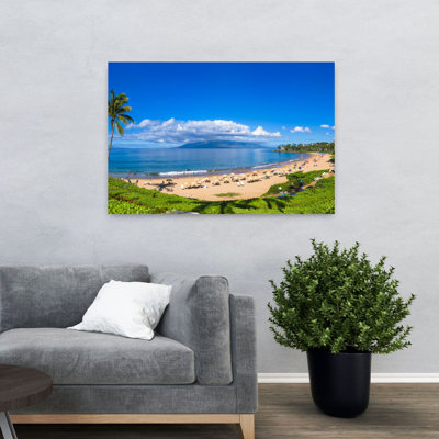 Tourists On Wailea Beach In Wailea Area Of Maui Hawaii Usa Tranquil Abstract Contemporary Palm Tree Beach Mountain Art