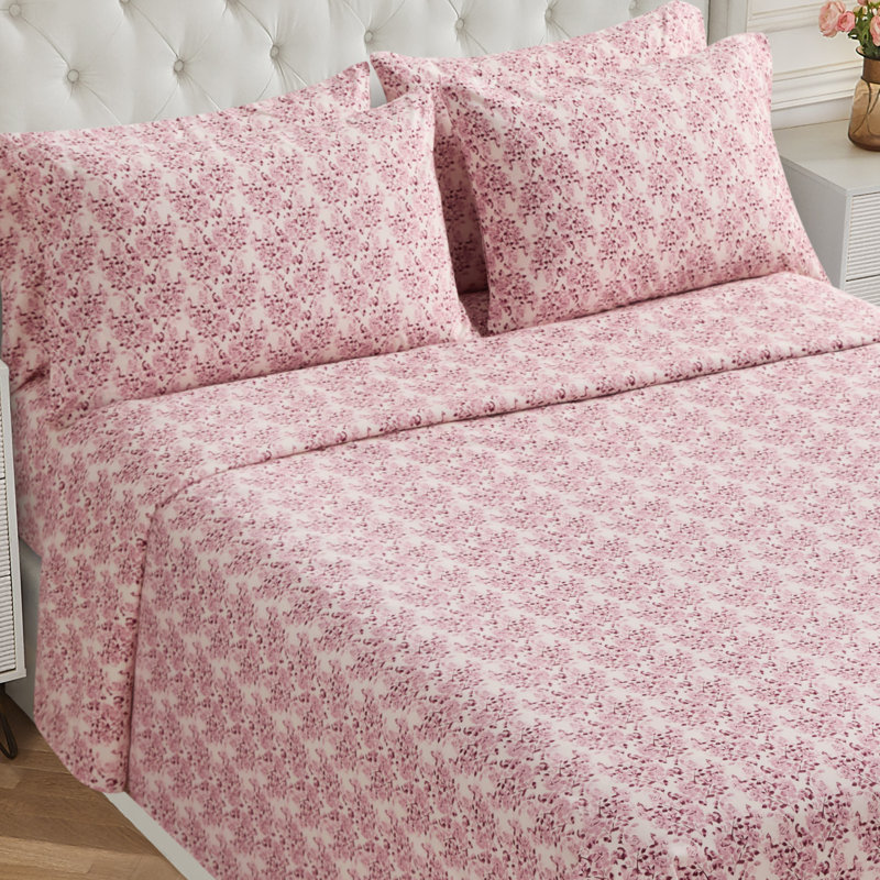 BCBG Microfiber Sheet Sets with Extra Pillowcases, Twin, Susan-Gardenia Rose