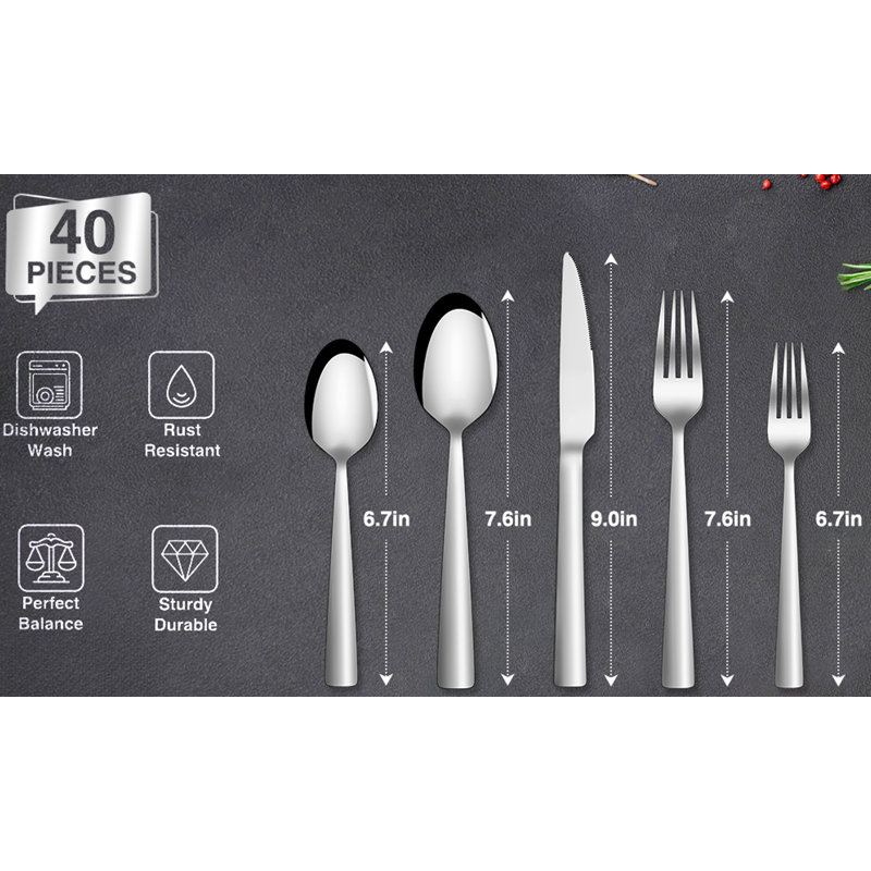 40 Pcs Flatware Cutlery Set, Dishwasher Safe