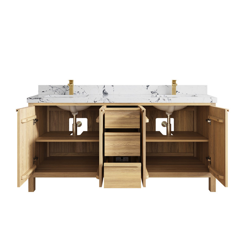 Chêne blanc Elizabeth X P 22 po D Meuble-lavabo double avec quartz, Nuit Viola 2 po