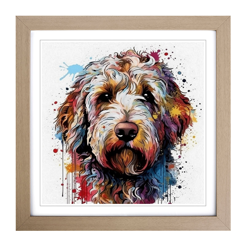 Labradoodle Graphic No.1 - Single Picture Frame Print on Wood, Oak