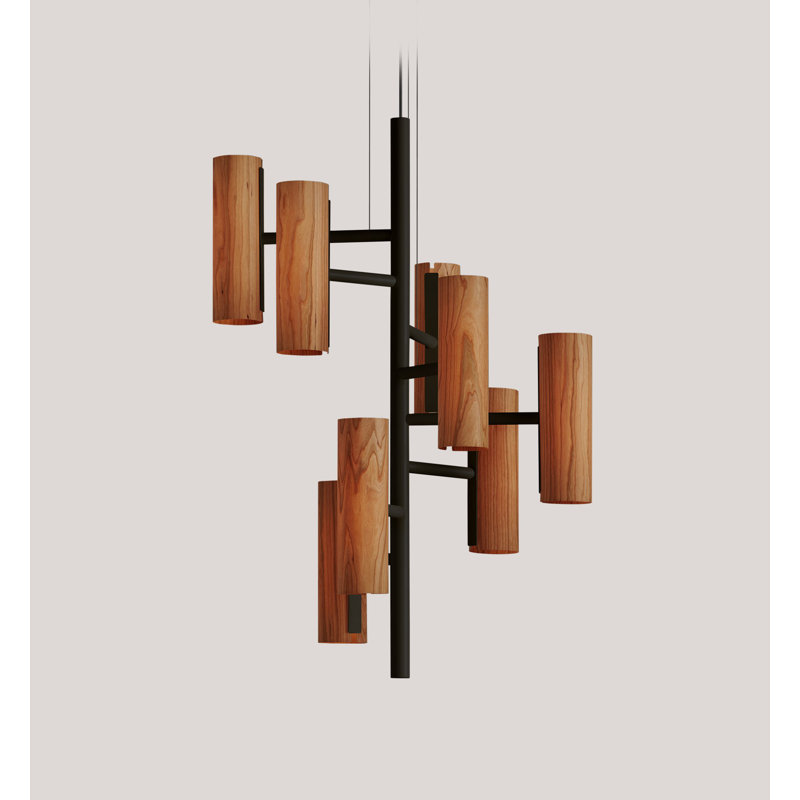 Note 8 - Light LED Chandelier, Matte Black, Natural Cherry