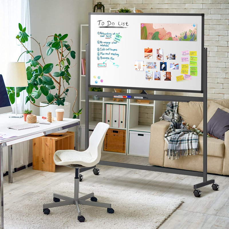 Large Rolling White Board Easel On Wheel, Maxtek 48X32 Inches Double-Sided Mobile Whiteboard, Reversible Magnetic Dry Erase Board Easel Standing Whiteboard On Wheels For Home Office Classroom