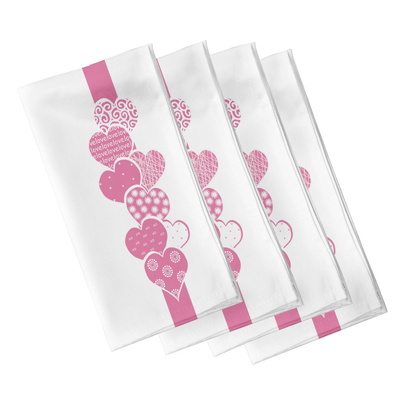 Ensemble de serviettes 4 pièces Saint-Valentin, L 18 po x L 18 po, Rose