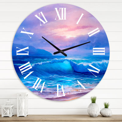 Golden Sunset Over The Sea By The Beach - Nautical & Coastal wall clock