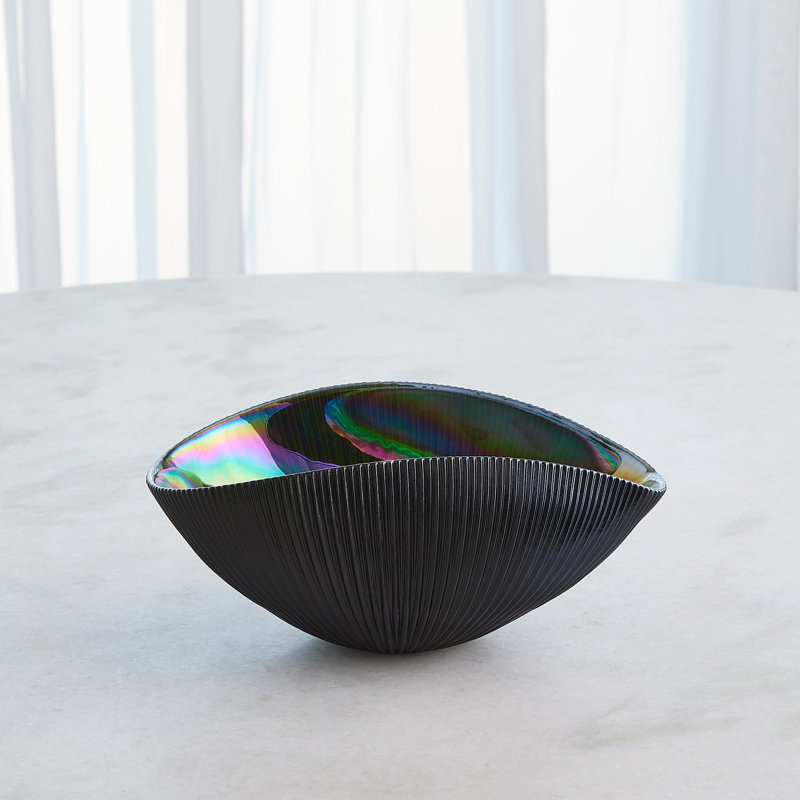 Pleated Bowl-Black-Med, 5" H x 11.5" W x 7.5" D