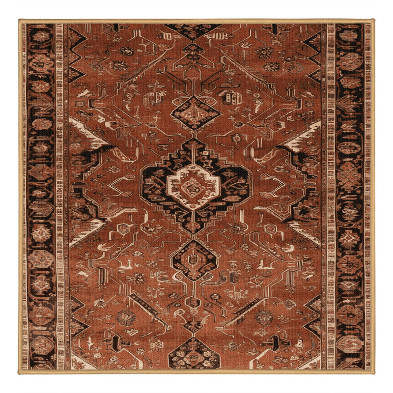 Machine Washable Persian Brown Area Rug, Square 4'