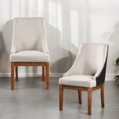 Brown Side Chair Of 2 With Fabric And Synthetic Leather, 2-Tone Upholstered, Nailhead Trim, 18" Seat Width, 21" Height, 220Lbs Weight Capacity Per Uph