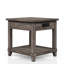 Table de bout grise avec espace de chargement et tiroir
