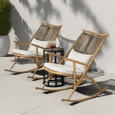 Ensemble de deux chaises berçantes en fer avec table d'appoint pour l'extérieur