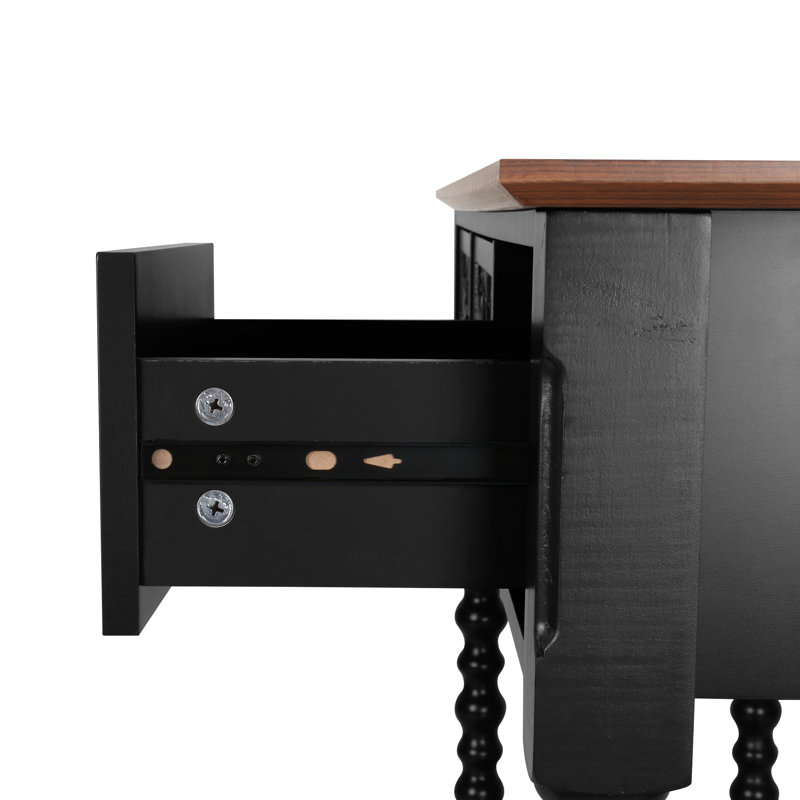 Console de 42 po avec 3 tiroirs et détails botaniques sculptés à la main, table d'appoint en bois avec rangement et pieds fuselés