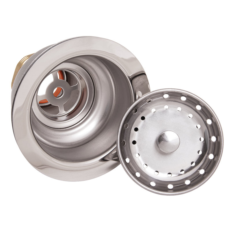 Basket Strainer Kitchen Sink Drain, Polished Chrome