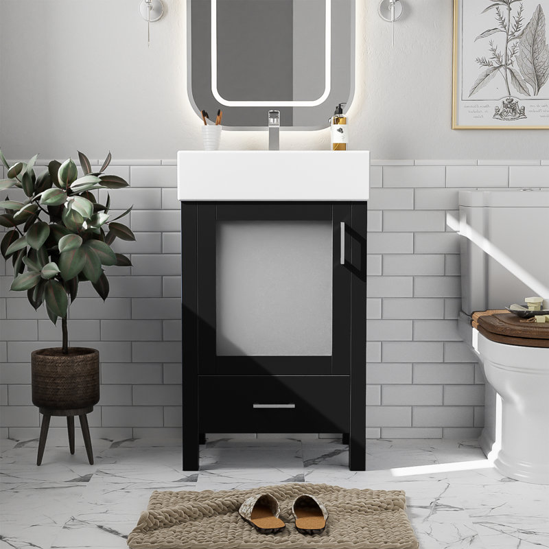 20" Bathroom Vanity  With Ceramic Top, Black
