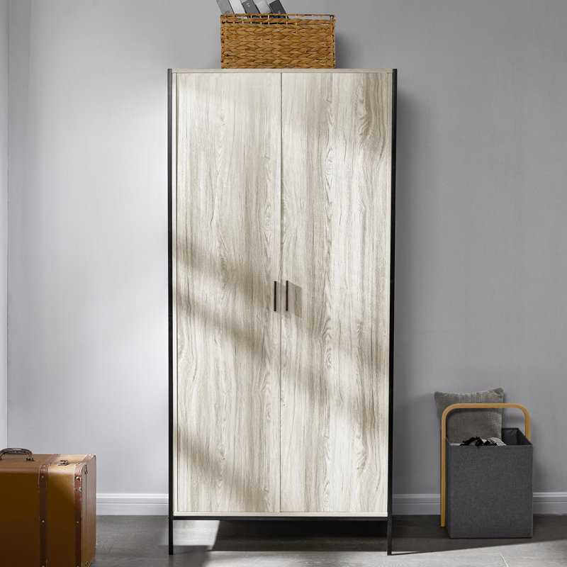 Oscar 2 Door Industrial Wardrobe With Storage Shelf, Hanging Rail and Solid Metal Frame, Grey