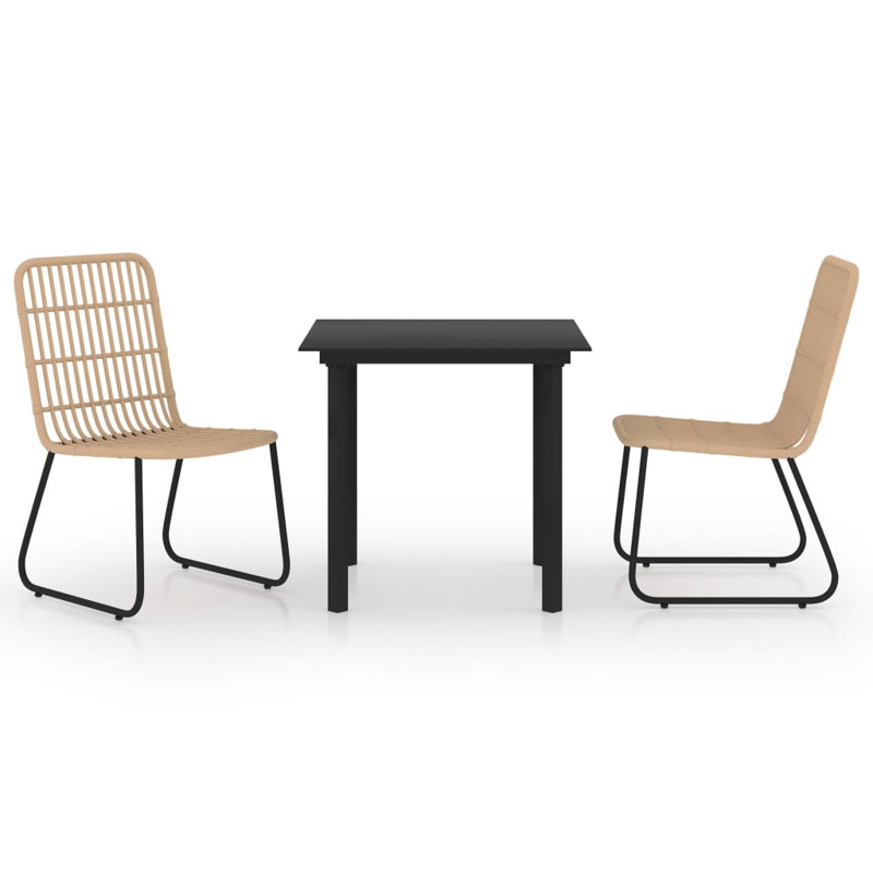 Outdoor Patio Dining Set - 3 Piece - Poly Rattan And Glass Construction - Modern And Elegant Design, Brown