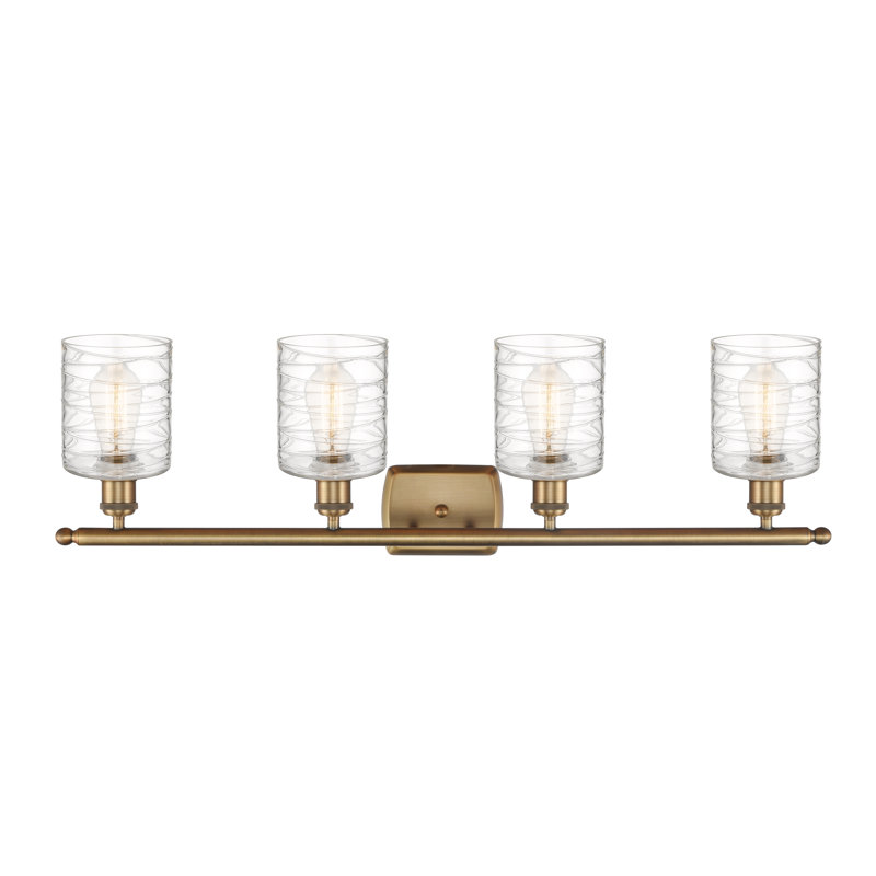 Leilani 4 - Light Dimmable Vanity Light, 6 Watt Vinage LED Bulb, Brushed Brass, Clear Deco Swirl