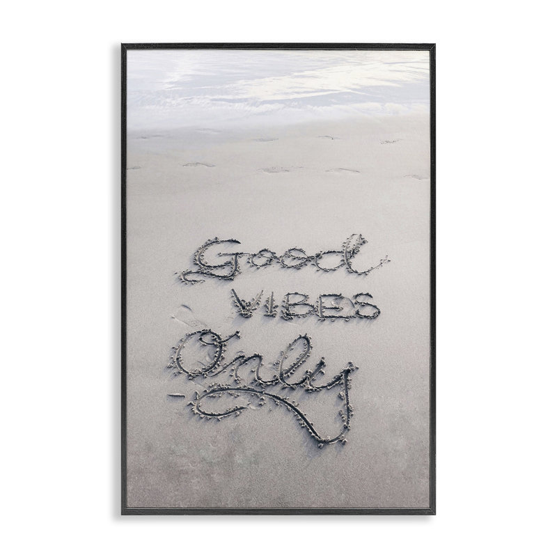 «Good Vibes Only in Sand Grey», estampe numérique encadrée par Incado, Giclée encadrée noir minuit, H 24 po x l 16 po