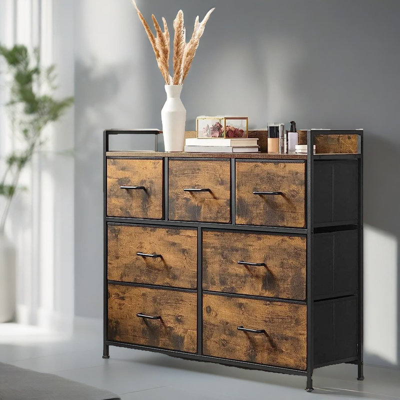 Aurelina 7 - Drawer Chest of Fabric Drawers Industrial Rustic Brown Bedroom Dresser