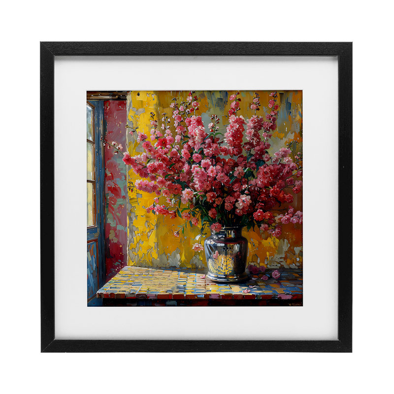 Reproduction sous verre pleine fleur, conception par Creative Studio, H 13 po x l 13 po, Cadre noir minuit