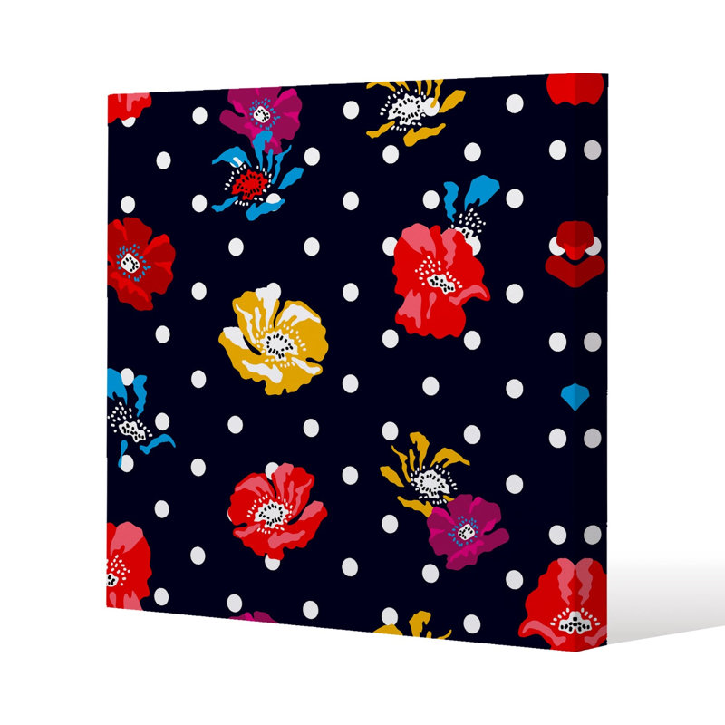 Flowers & Spots Slim Style Canvas Print 15mm Slim Real wood., 40cm H x 40cm W