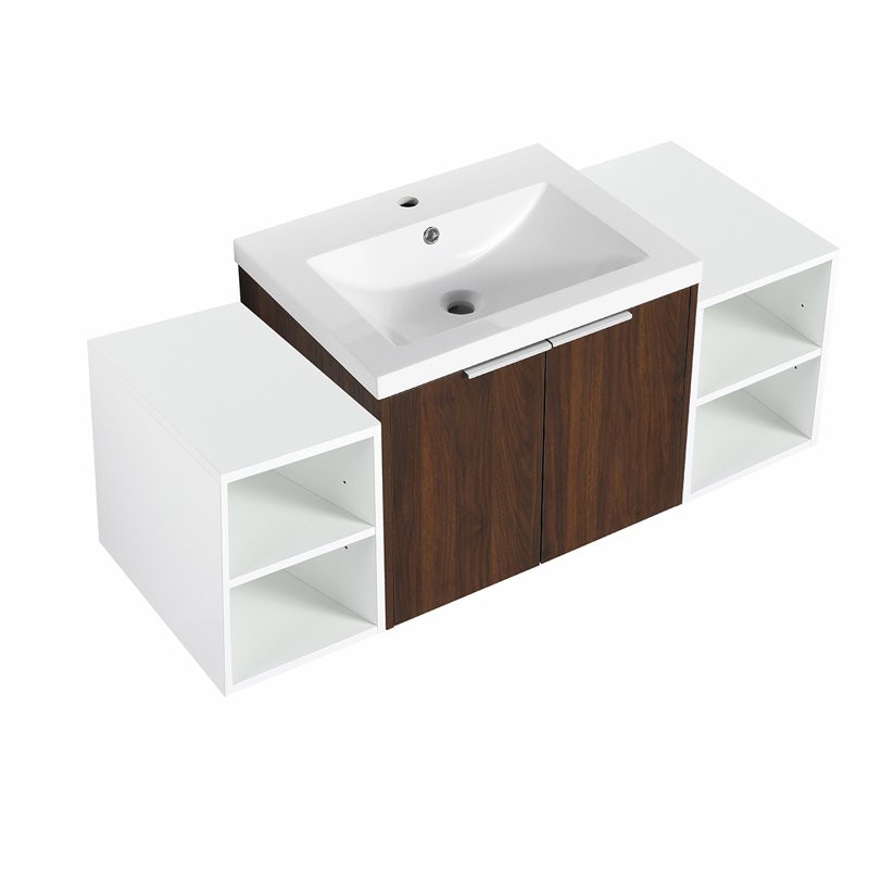 Meuble-lavabo avec lavabo et deux petites armoires, Noyer