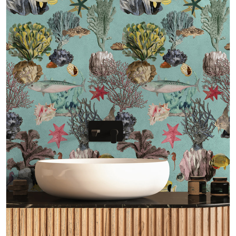 Yuki Osada Floral Wallpaper Double Roll, Light Teal
