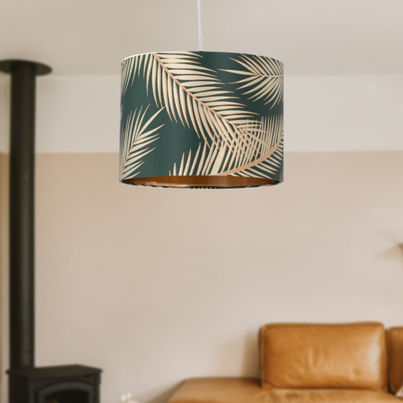 18 cm H Drum Cotton Lamp Shade, Dark Green/Gold