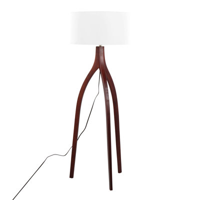 Lampe sur pied contemporaine en bois avec abat-jour en lin Wishbone