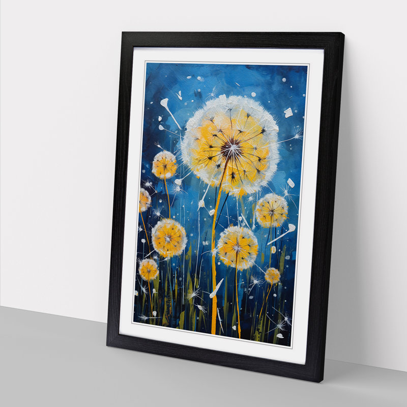 Dandelion Expressionism No.2 - Single Picture Frame Print on Wood, Black Framed, 46cm H x 34cm W