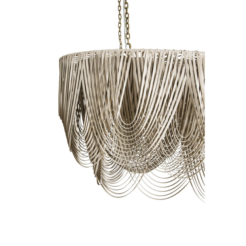 Medium Oval Leather Fringe Chandelier, 24'' H X 55'' W X 23'' D