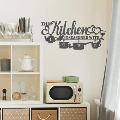 This Kitchen is Seasoned with Love Black Word Name Sign Hanging Wall Art Decor