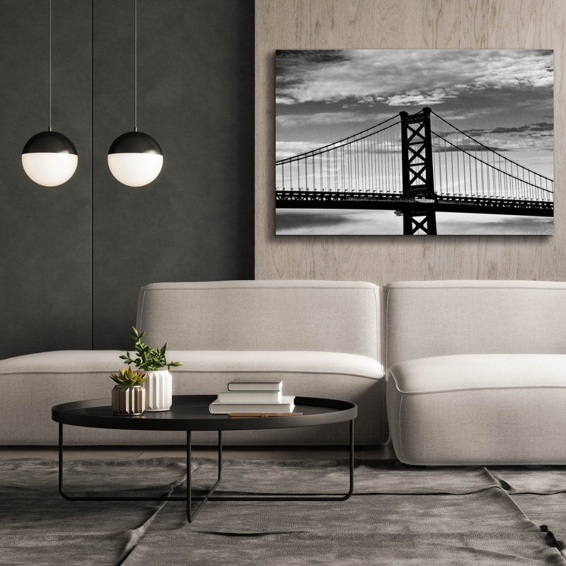 «Benjamin Franklin Bridge B & w» par Erin Clark, art mural sur toile, H 40 po x l 60 po x P 1,5 po