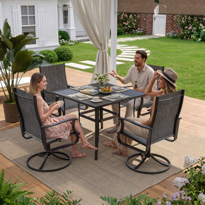 Ensemble repas d'extérieur pour 6, table de patio 6 pièces et chaises avec table tout en métal, chaises en osier, structure en acier robuste, mobilier d'extérieur résistant à la rouille pour la cour, la terrasse, le patio