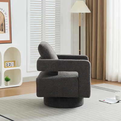 29.13" W Square Swivel Accent Chair, Modern Rotating Arm Chair With Open Back,360 Degree Rotation, Lounge Club Chair With Removable Back Cushion