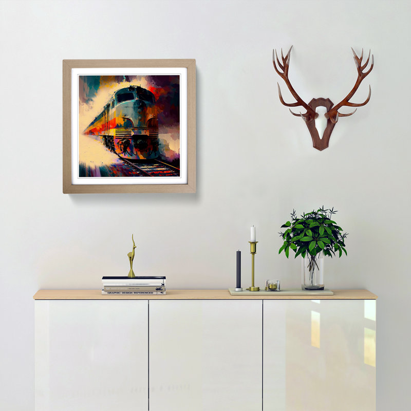 Train Abstract Expressionism - Framed Print, Oak