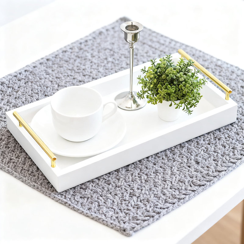 Long Rectangular Decorative Tray With Handles, Multifunctional Serving Tray For Home Decor, Centerpiece Candle Holder For Dining Table & Coffee Bar