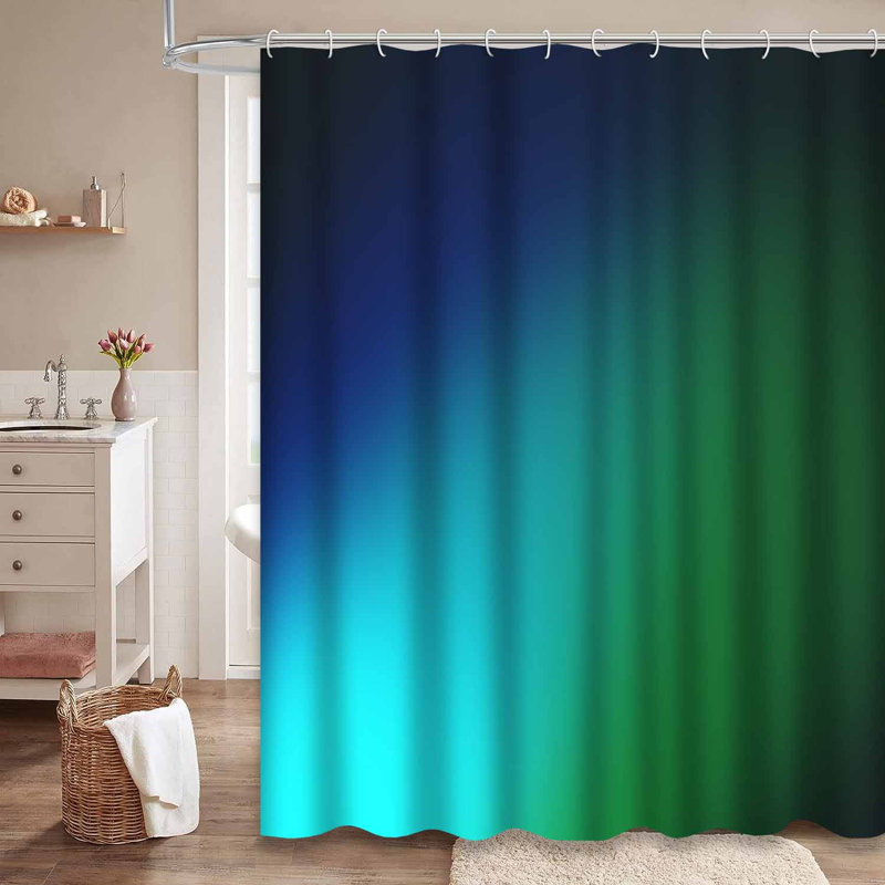 Rideau de douche bleu-vert à pois abstraits avec 12 crochets, L 72 po x l 84 po