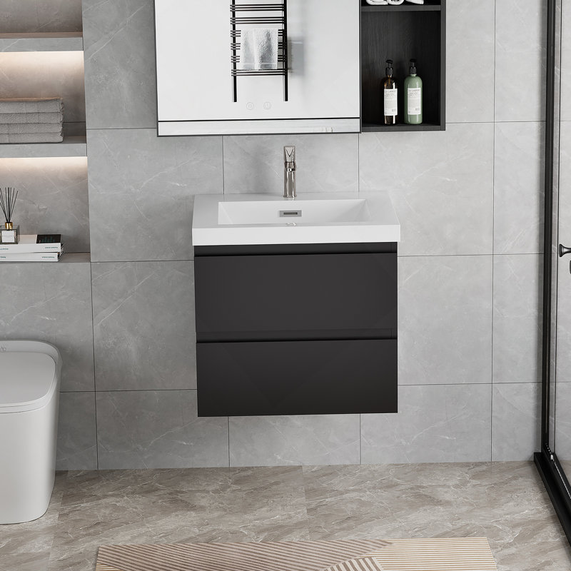 Meuble-lavabo mural 24 po avec lavabo et rangement mural moderne, Noir