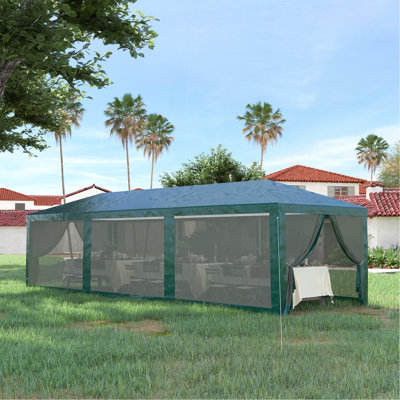 Auvent de tente de réception 10 pi x 28 pi, abri de jardin pour l'extérieur avec 8 parois latérales amovibles en filet, portes à fermeture à glissière, structure en acier, vert
