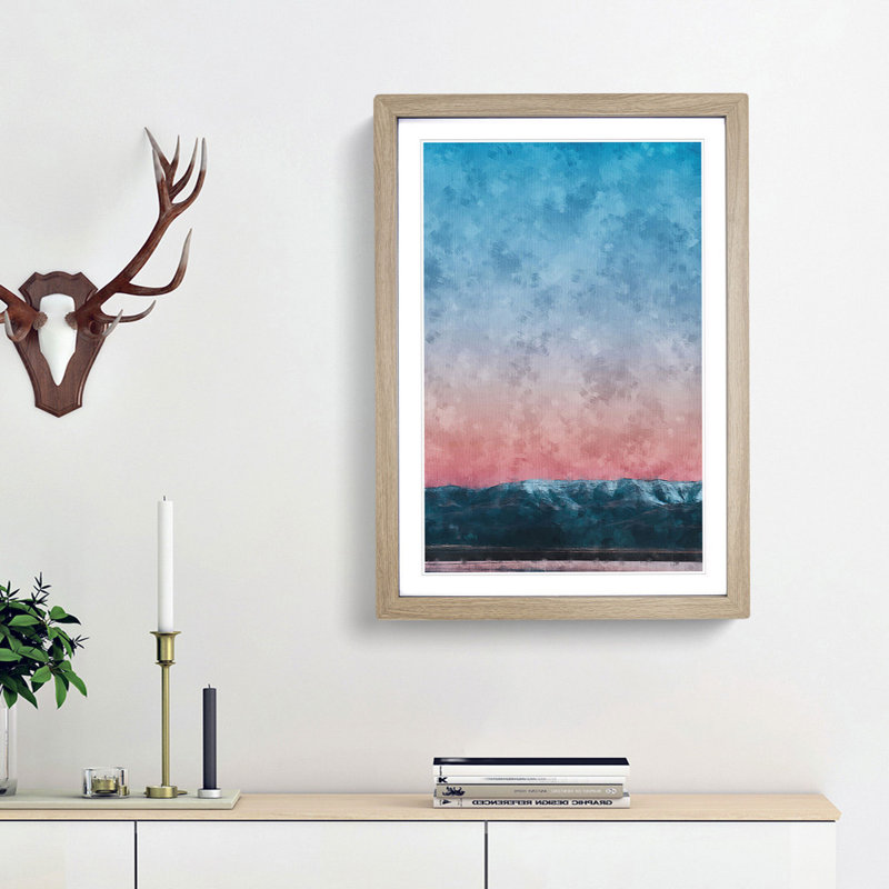 Sunset over the Mountains - Framed Print, 33cm H x 24cm W x 2cm D, Oak Framed