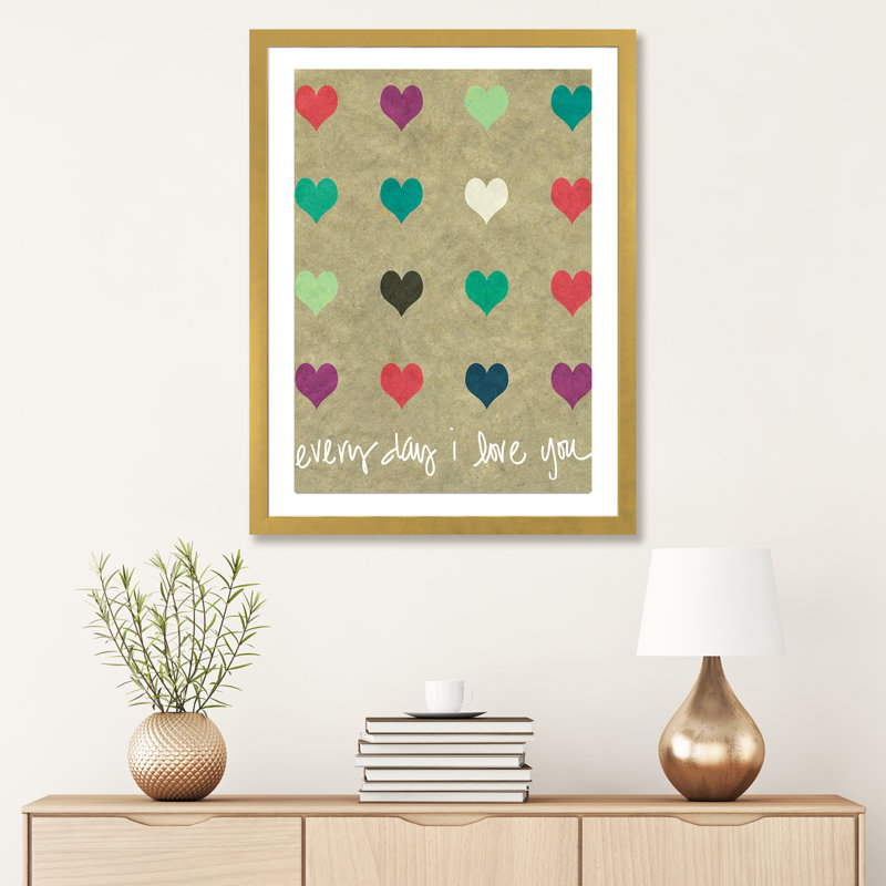 «Everyday Love» par Shelley Lake - impression d'art graphique, H 32 po x l 24 po x P 1 po, Papier encadré doré, Blanc