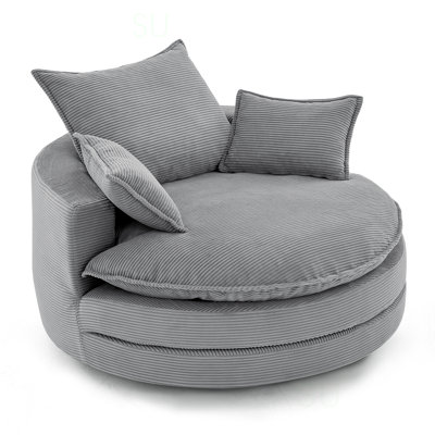 360° Swivel Sofa Chair Accent Barrel Chair 57.5" Swivel Round Chair with Dual-layer Cushion Design and 3 Removable Pillows