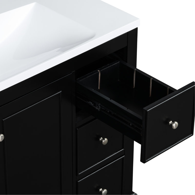 Meuble-lavabo de salle de bain 36 po noir, bois massif et 4 tiroirs et 1 porte noire avec porte