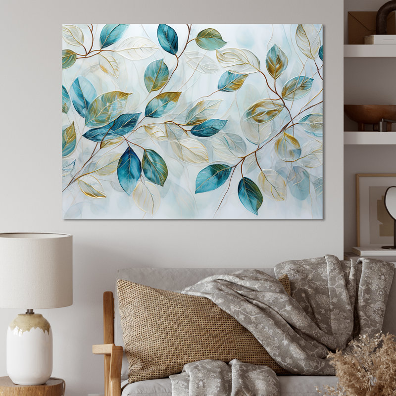 Feuilles vertes, charme, art liquide, salon, art mural herbes, Toile tendue, H 24 po x l 32 po x P 1 po