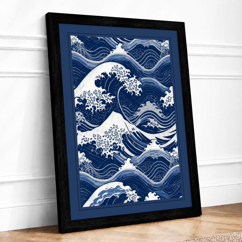 Waves in Motion Japandi - Framed Print, A2 - 59.4 x 42.0 cm, Black