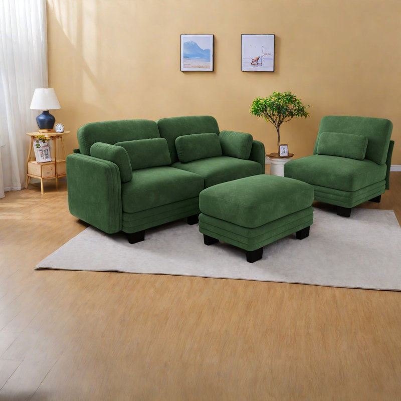 Canapé modulaire en chenille vert modulaire à compression pour la maison