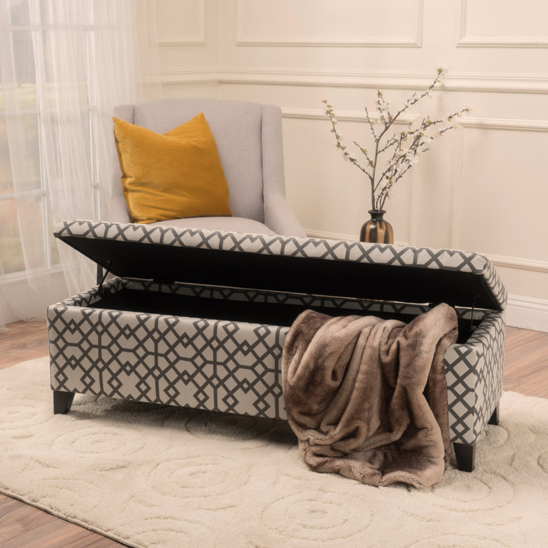 Banc de rangement rembourré Schmit, Ikat gris, 16.25" H x 51.25" W x 17.50" D