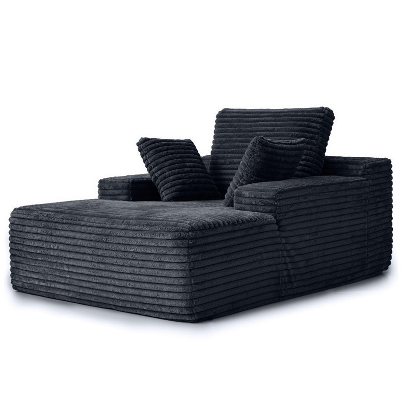 Chaise longue rembourrée en velours côtelé 67 po, canapé-lit à assise profonde avec accoudoirs et coussins, boîte à roulettes compressée sous vide