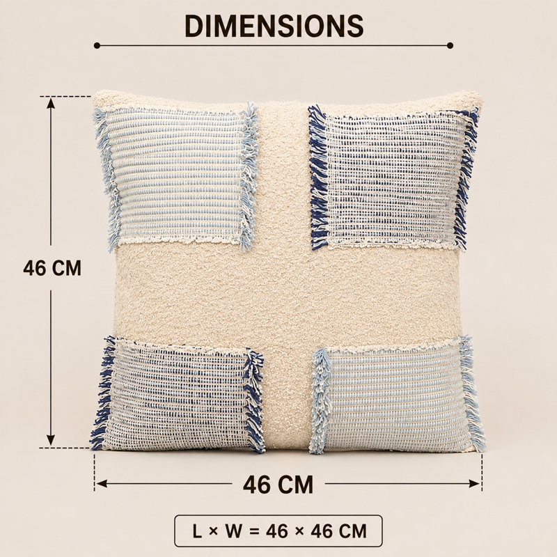 Coussin décoratif à motif quadrillé avec franges et garniture en polyester, 45,7 cm x 45,7 cm